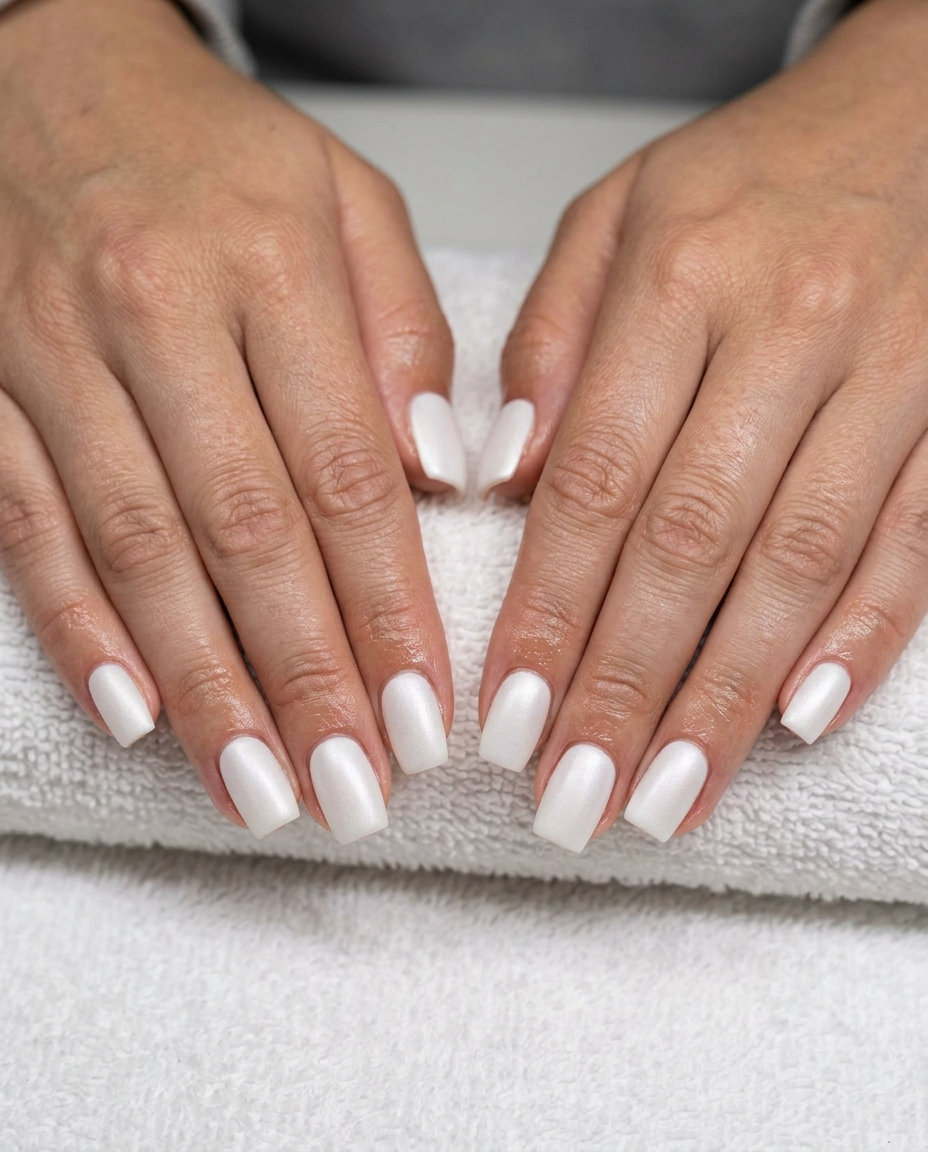 Seashell Nails 2026: Cashmere Pearl Velvet Cashmere pearl velvet seashell nails 2026: Luxurious matte finish for formal events or weddings.
