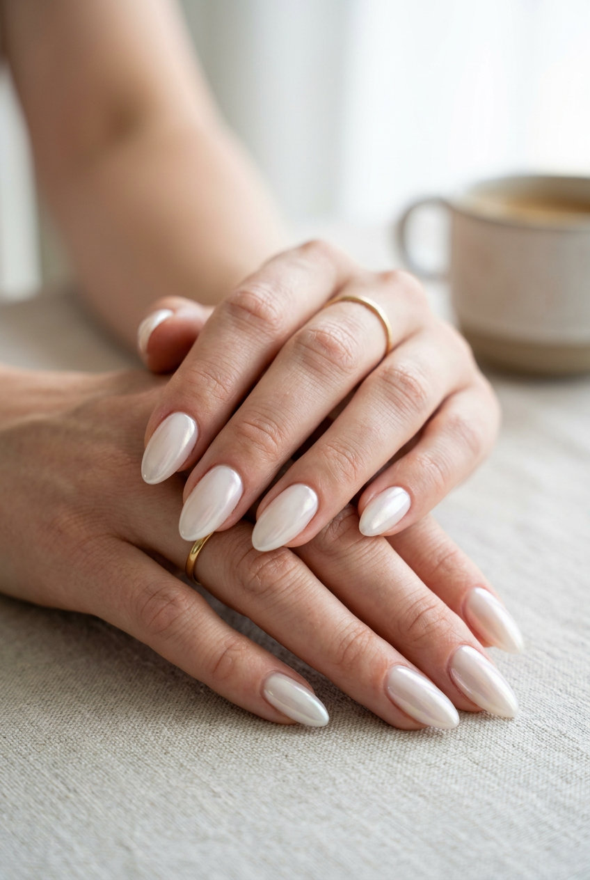 Seashell Nails 2026: Sheer White Glazed Donut Sheer white glazed donut seashell nails 2026: Clean, dewy finish for daily wear or bridal showers.