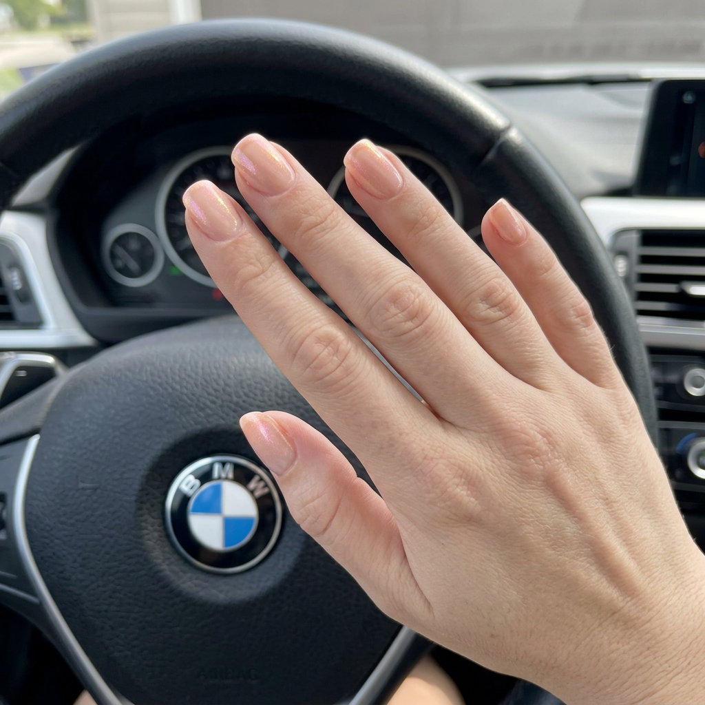 Seashell Nails 2026: Opalescent Peach Micro French Opalescent peach micro French seashell nails 2026: Chic sheer nude with shimmer tips for work or brunch.
