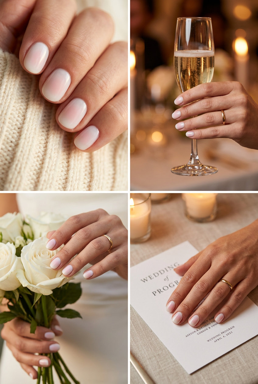 Ethereal Milky White Aura short round summer nails 2026 with diffused pastel color. Perfect for weddings.