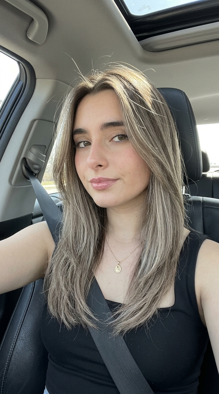 long blunt cut smoked chai balayage with subtle internal layers for sophistication