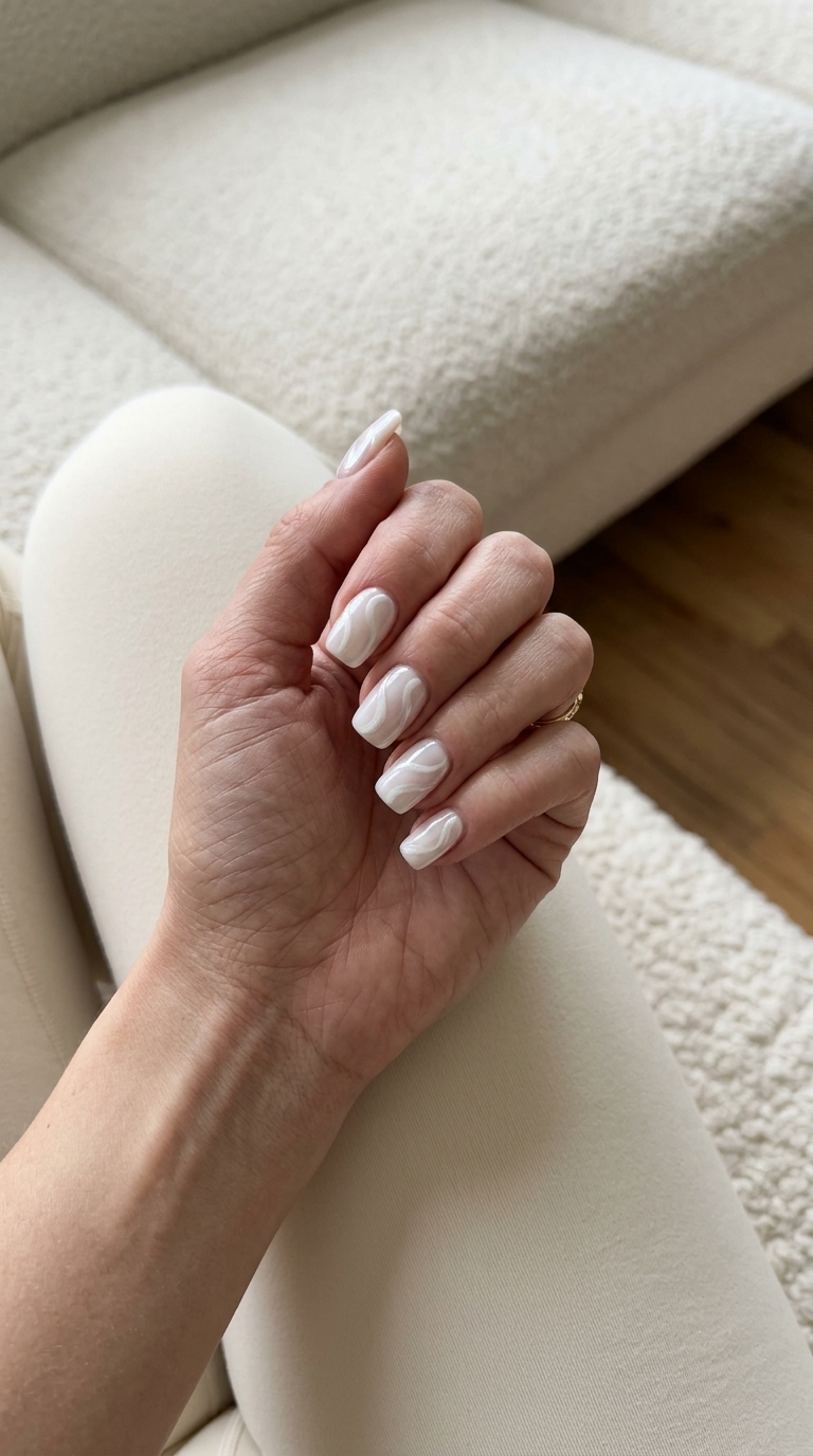 Iridescent white chrome swirl nails for spring chrome nails 2026. Romantic and subtle for casual spring events.