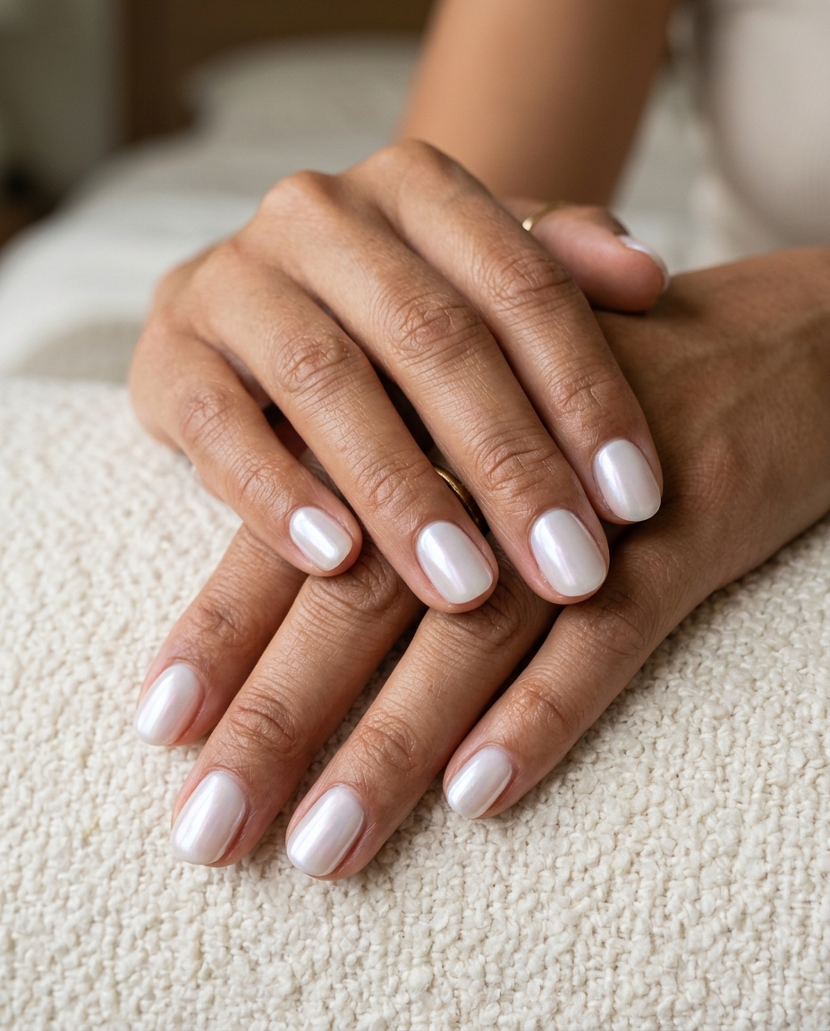 Milky white chrome nails for spring chrome nails 2026. Minimalist and sophisticated for daily wear.