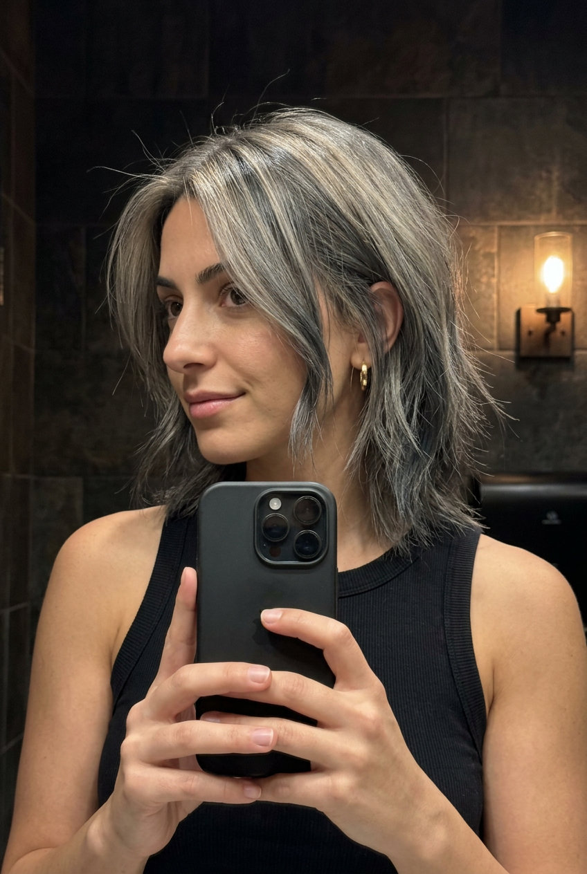Stone Blonde Shag with Slate 2026 shoulder-length textured shag Stone Blonde with slate lowlights, dimensional babylights — edgy & rebellious