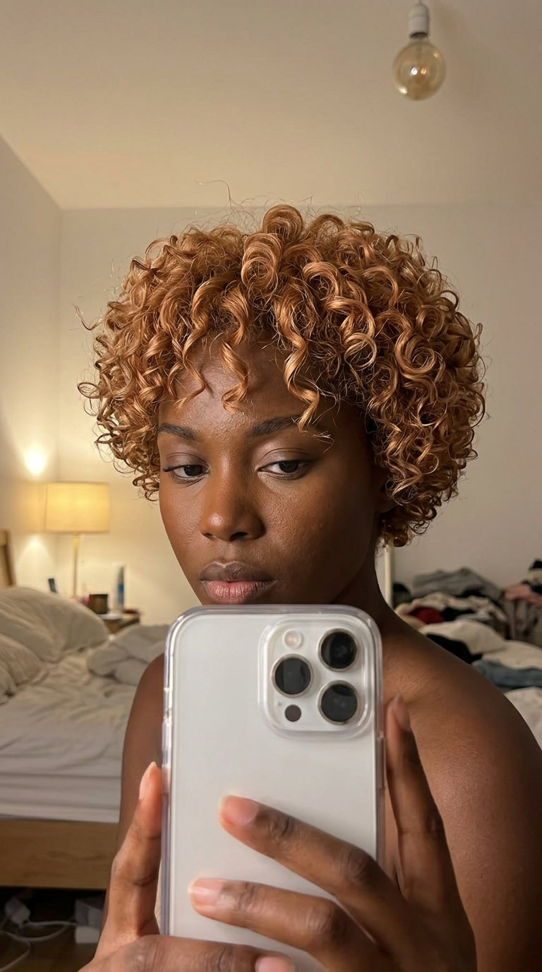 short crop strawberry blonde haircut with subtle highlights and no fringe for bohemian vibe
