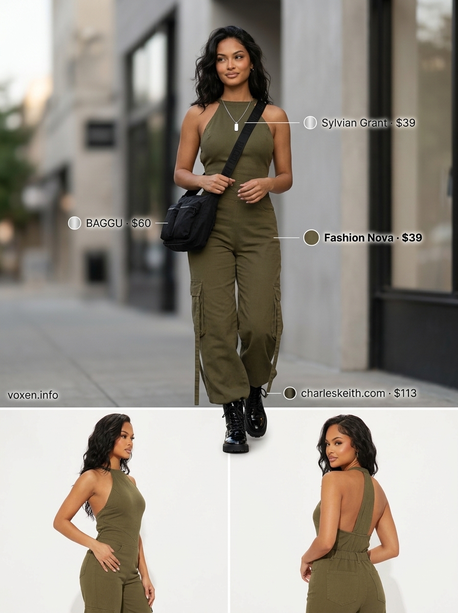 Olive Green Backless Jumpsuit for Urban Adventures 2026 Summer Backless Top Outfits for Women 2026: Olive green backless jumpsuit for city exploration.