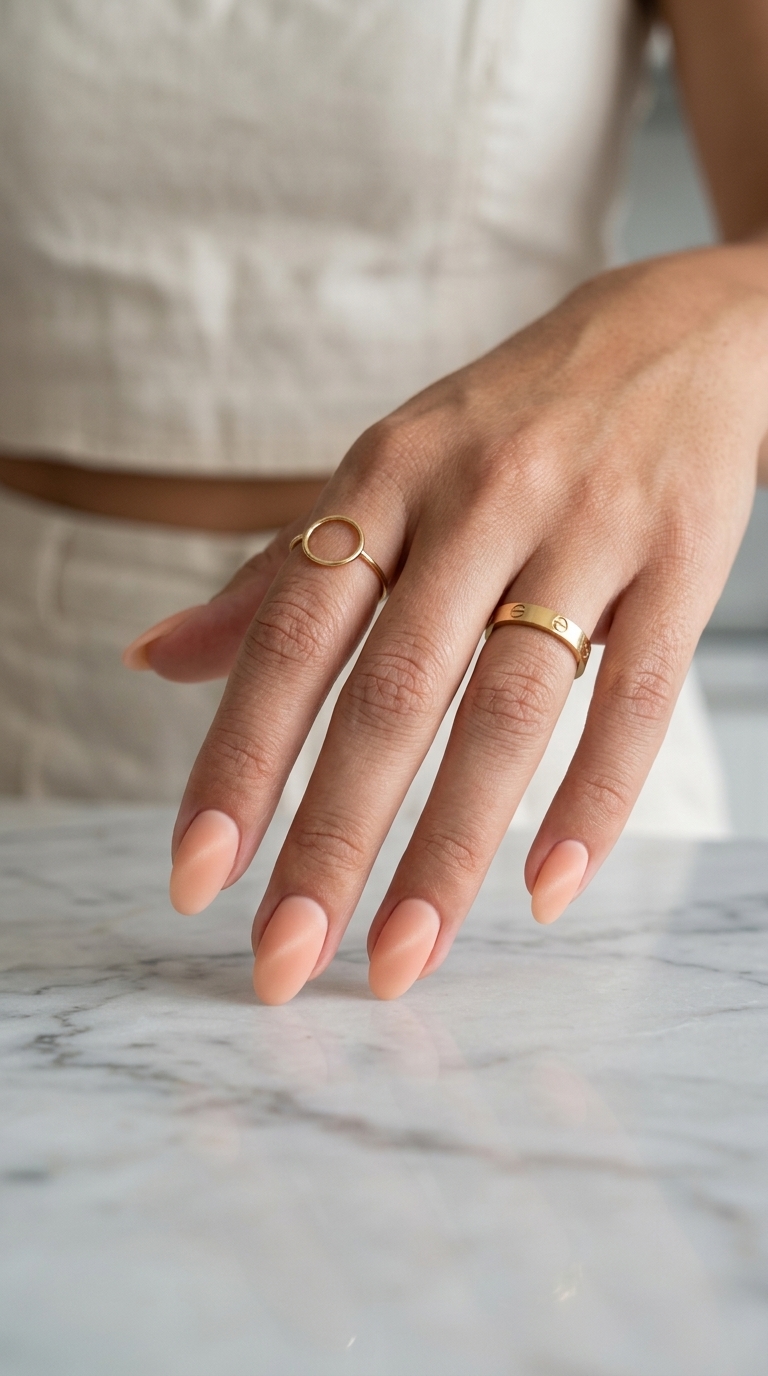 Peach Fuzz Matte Cat Eye Nails 2026: Soft peach gel polish with diffused magnetic shimmer and matte finish for modern, sophisticated daily wear.