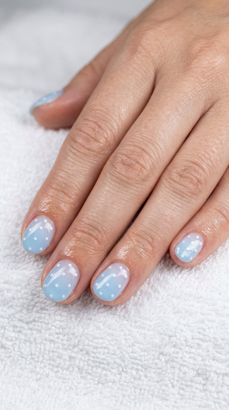 Summer Classy Nails 2026: Cloudy Sky Aura Dots Cloudy sky aura dot nails for a whimsical, dreamy summer look. Great for vacations and festivals in 2026.
