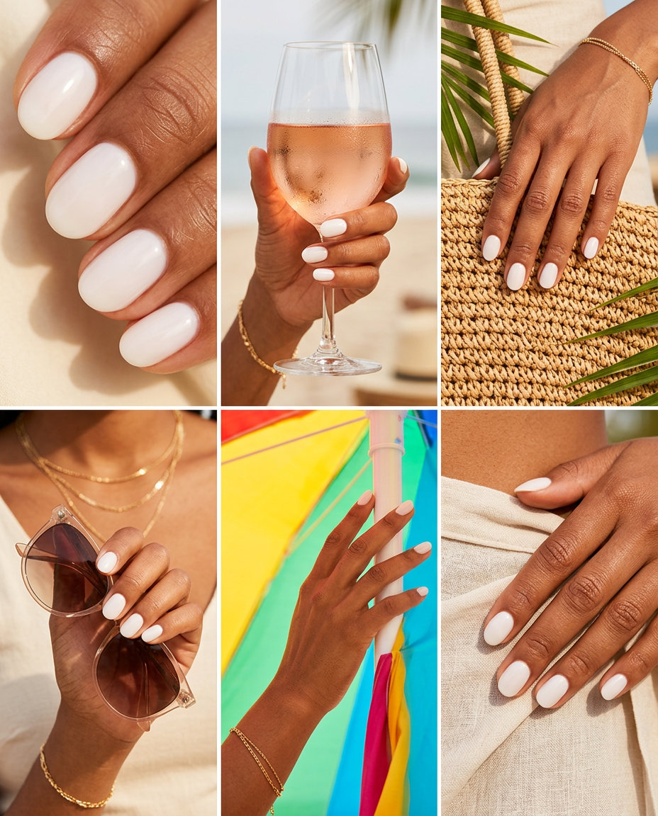 Summer Classy Nails 2026: Milky White Builder Gel Strengthened milky white builder gel nails for a clean, sophisticated look. Ideal for daily wear and bridal in 2026.