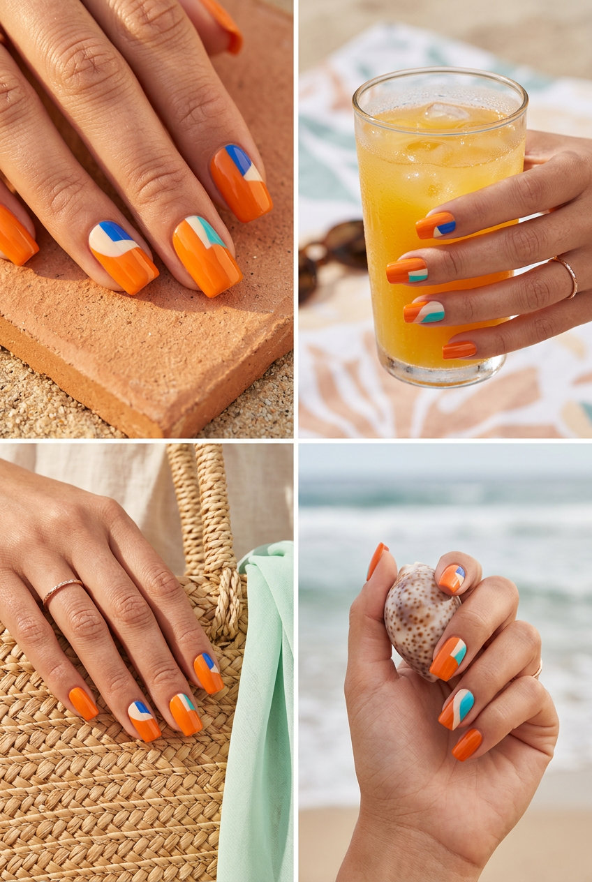 Summer Classy Nails 2026: Pastel Color Block Pastel color block nails for a playful, artistic summer look. Ideal for vacations and festivals in 2026.