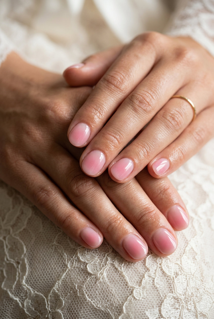 Summer Classy Nails 2026: Pink Aura Gradient Sheer pink aura gradient nails for a classy summer look. Perfect for daily, work, or bridal showers in 2026.