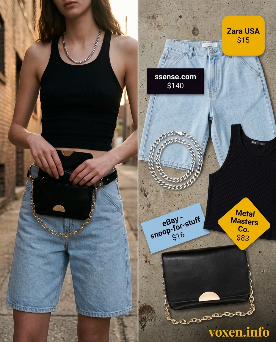 Edgy Summer Denim Shorts Outfits 2026: Urban Explorer Summer Cutoff Denim Shorts Outfits 2026: Edgy olive cargo shorts with a black crop top and chunky sneakers for a city night out.