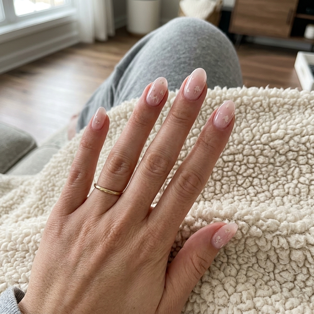 Milk Bath Floral Dip Nails 2026 Blushing Milk Bath Dip nails with floral inclusions for summer dip nails 2026.
