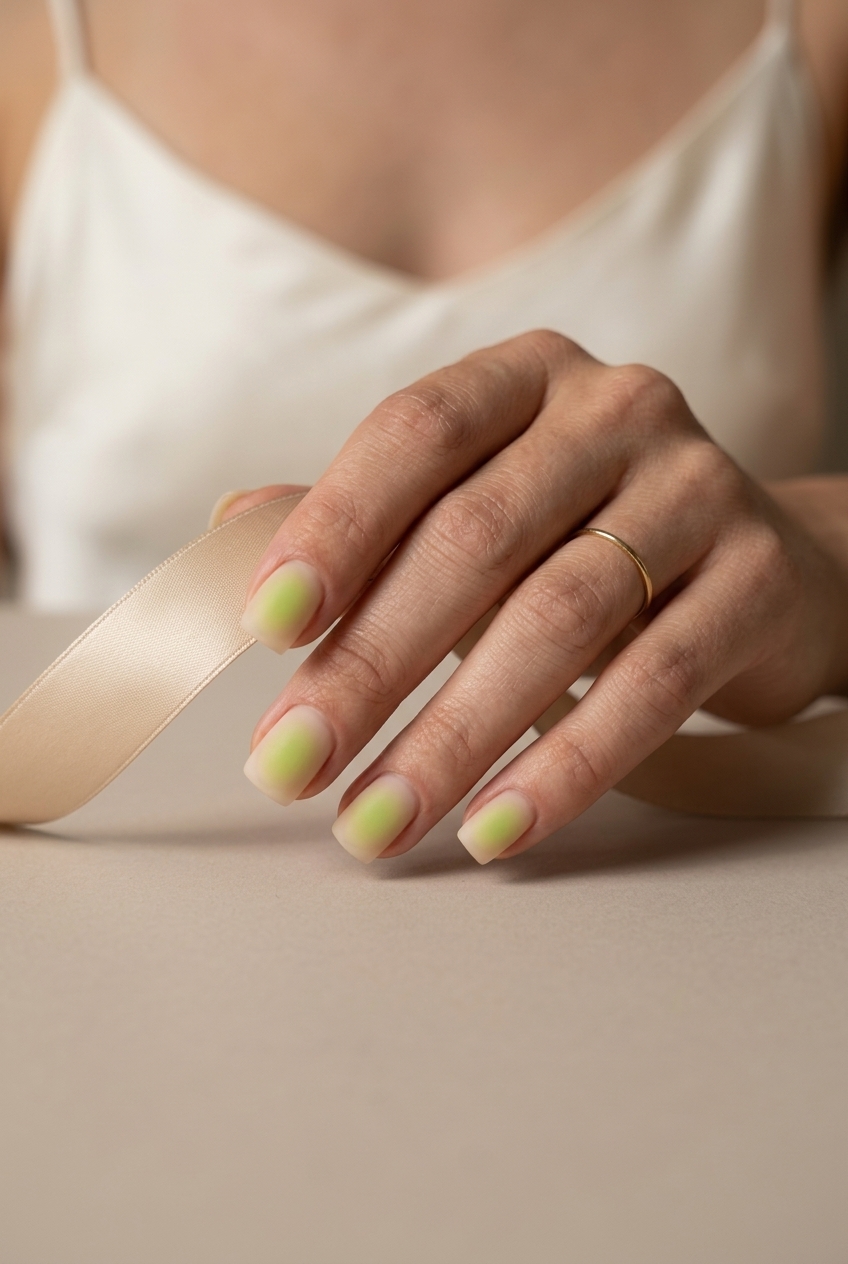 Lime Green Aura Square Nails 2026 Enchanted Aura Square nails with lime green aura effect for summer dip nails 2026.