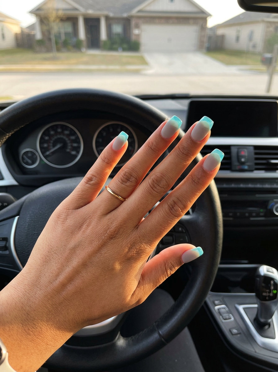 Aqua Jelly Matte French Nails 2026 Aqua jelly matte French almond nails for summer holiday nails 2026. Minimalist, work-appropriate style.