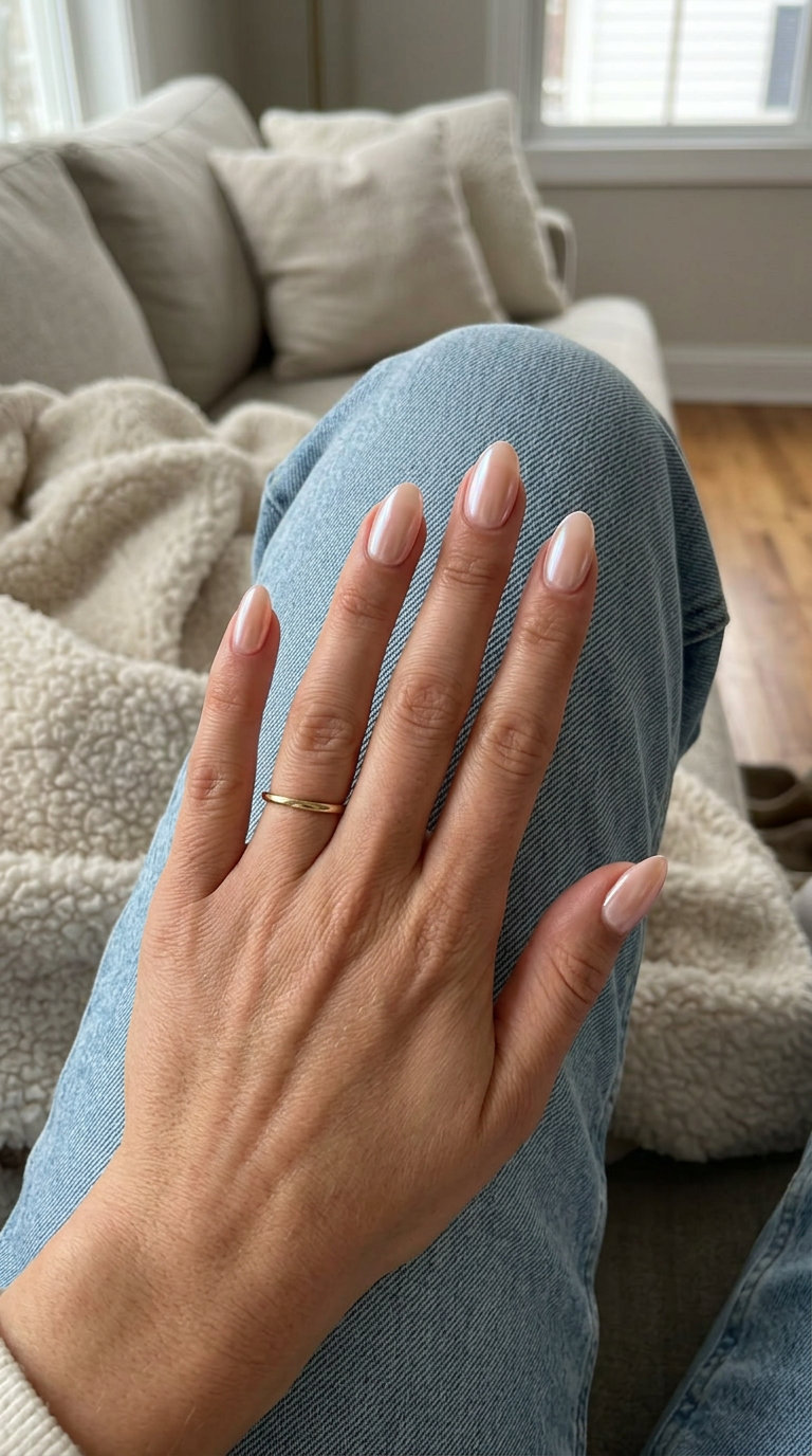 Peachy Glazed Donut Nails 2026: Bridal Shower Chic Peachy Glazed Donut Almond nails: Sophisticated summer holiday nails 2026 for wedding guest.