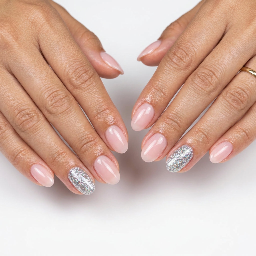 Silver Glitter Stiletto Nails 2026: Glamorous Party Style Silver Glitter Accent Stiletto: Glamorous summer holiday nails 2026 for parties or date nights.