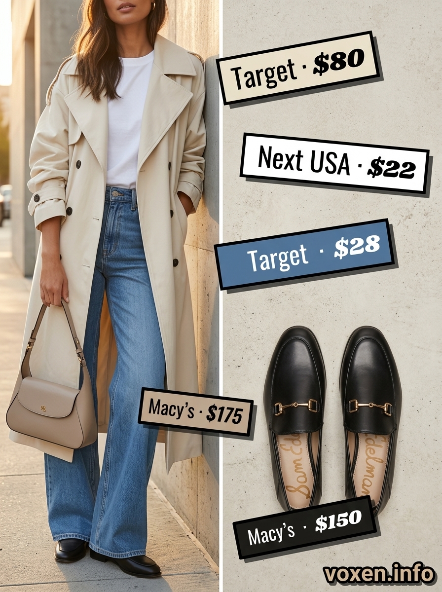 Summer Longline Tee Outfits 2026: Chic Brunch Style Summer Longline Tee Outfits for Women 2026: White longline tee with wide-leg jeans, trench coat, loafers, and shoulder bag for brunch.
