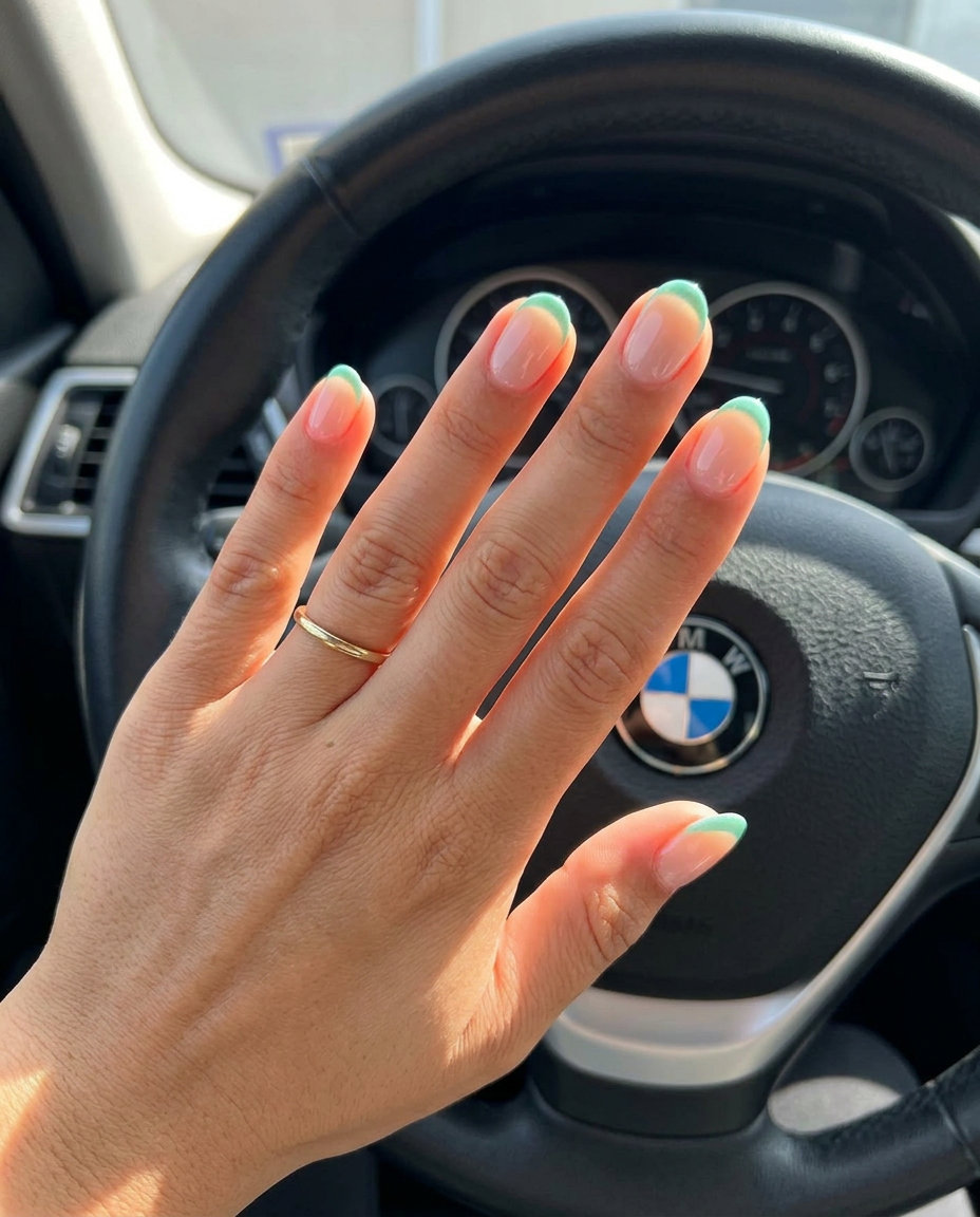 Seafoam Green Micro French nails: minimalist summer manicure colors 2026 for work.