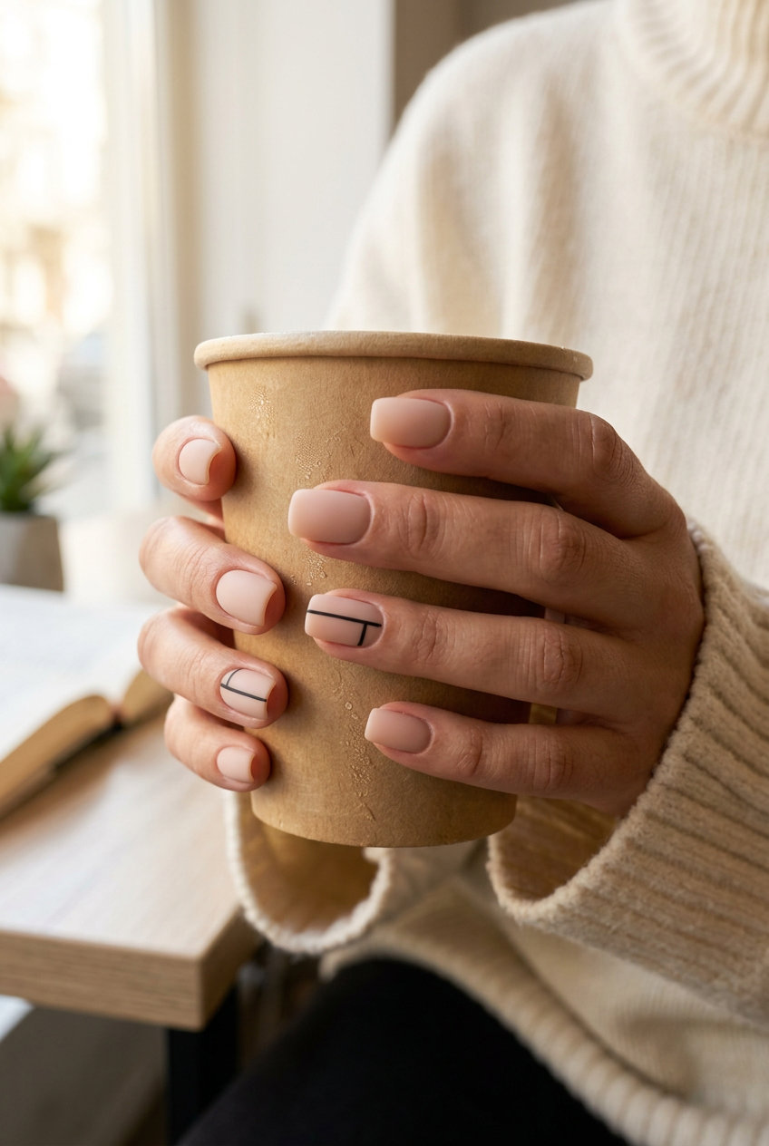 Modern matte geometry nails with nude base for summer matte nails 2026 minimalist.