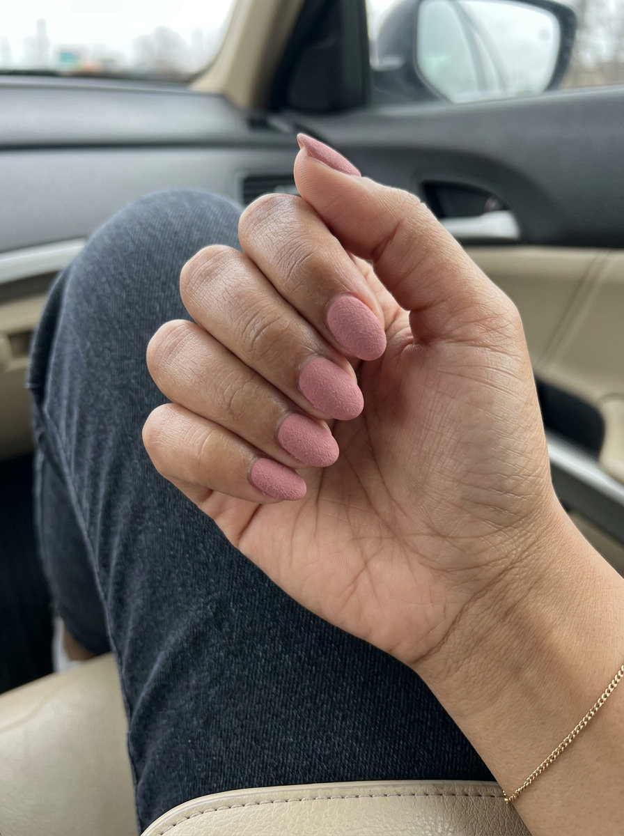 Textured matte rose dream nails for summer matte nails 2026. Medium almond shape.