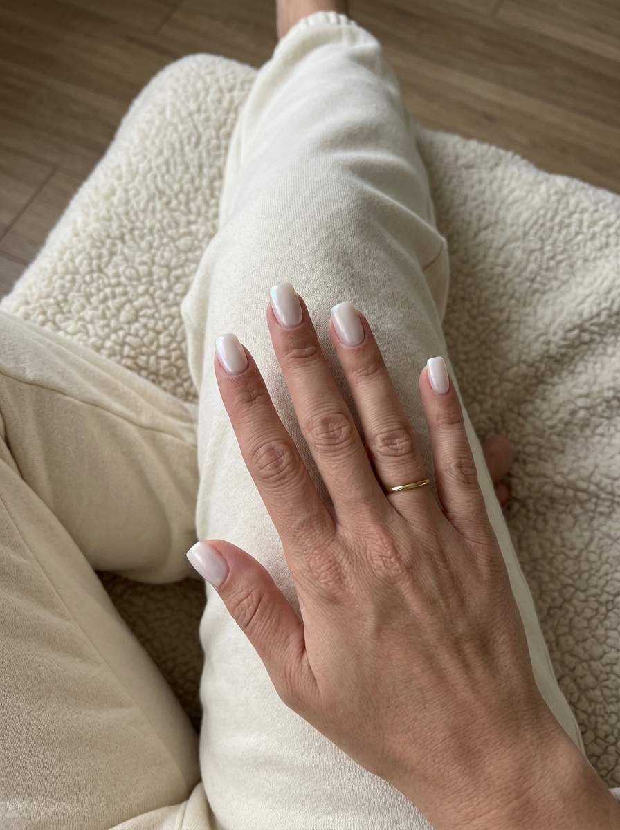 Ethereal Milky Glazed Square nails for summer medium nails 2026. Clean-girl sophisticated style.