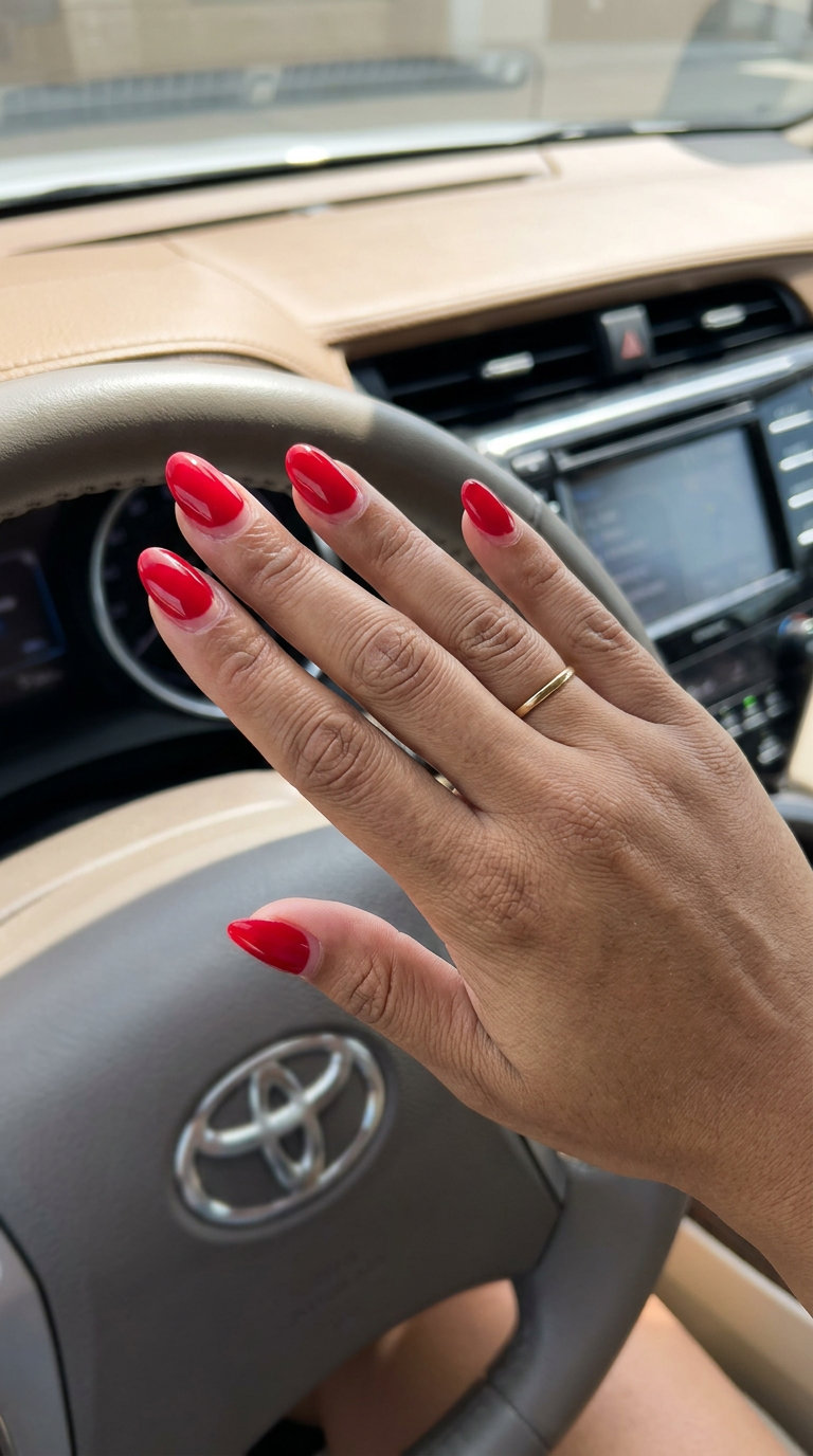Cherry Red Reverse French | Summer Nail Manicure Ideas 2026 Cherry red reverse French manicure: sultry summer nail manicure ideas 2026 for date night.