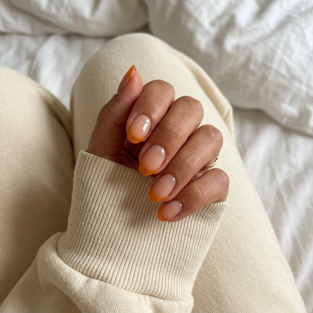 Fresh Peach Jelly French Tips 2026 Juicy Peach Jelly French: Fresh sheer natural base with translucent peach tips for summer nail manicure ideas 2026.