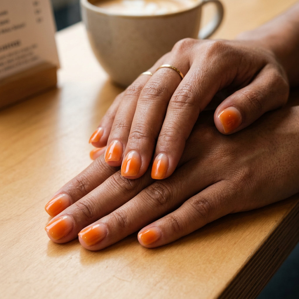 Sunset Aura Peach Blossom Nails 2026 Sunset aura peach blossom gradient nails, a soft summer nail manicure idea 2026.