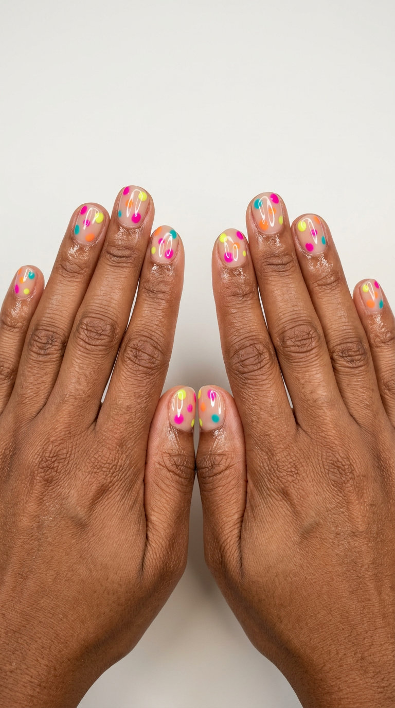 Confetti Dot Party Nails 2026 for Festivals Confetti dot party nails for summer 2026, whimsical for festivals and casual days.