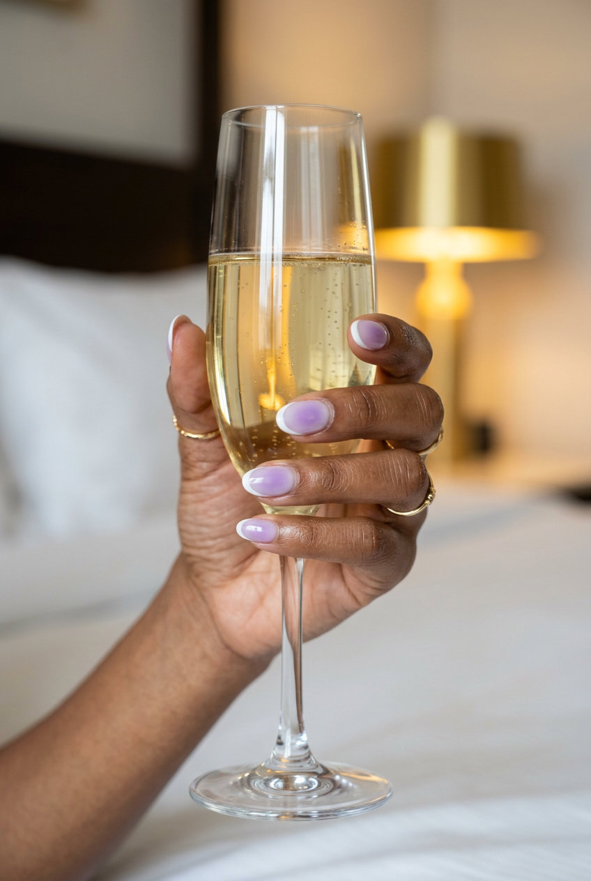 Lavender Aura French Nails 2026: Wedding Style Romantic lavender haze aura French almond nails for weddings 2026. Ethereal style.