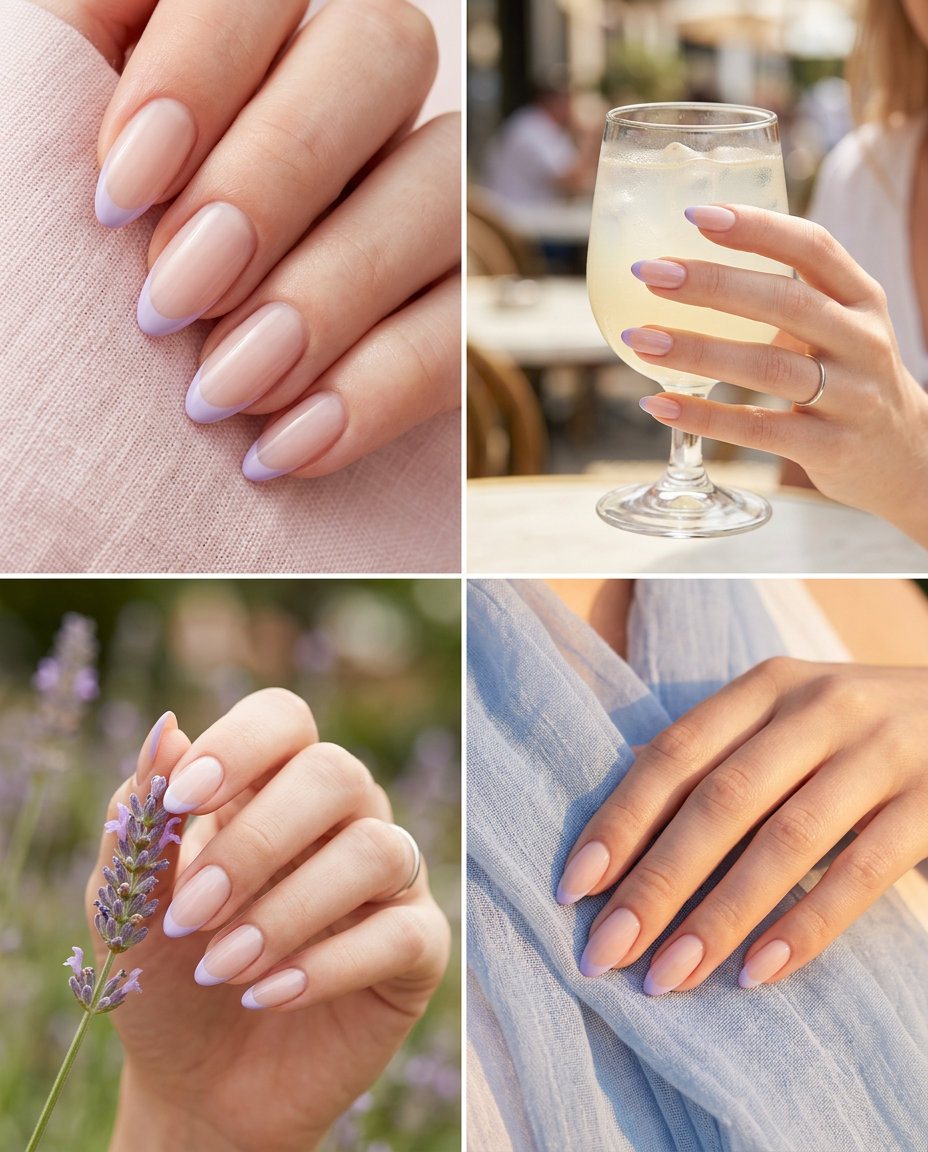 Lavender mist micro French nails on medium almond shape, sophisticated summer nails for pale skin 2026.