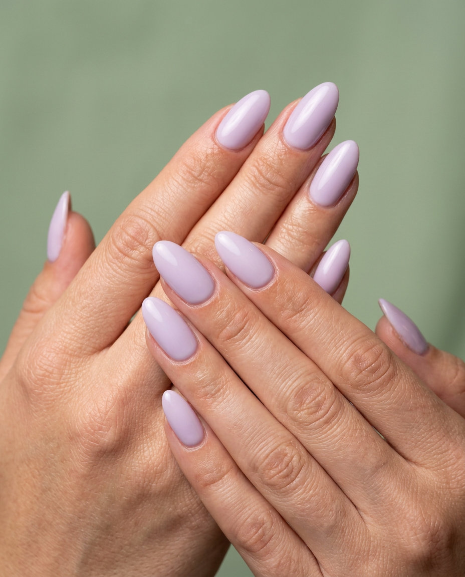 Milky lavender almond nails, a dreamy option for summer nails for pale skin 2026 daily wear.