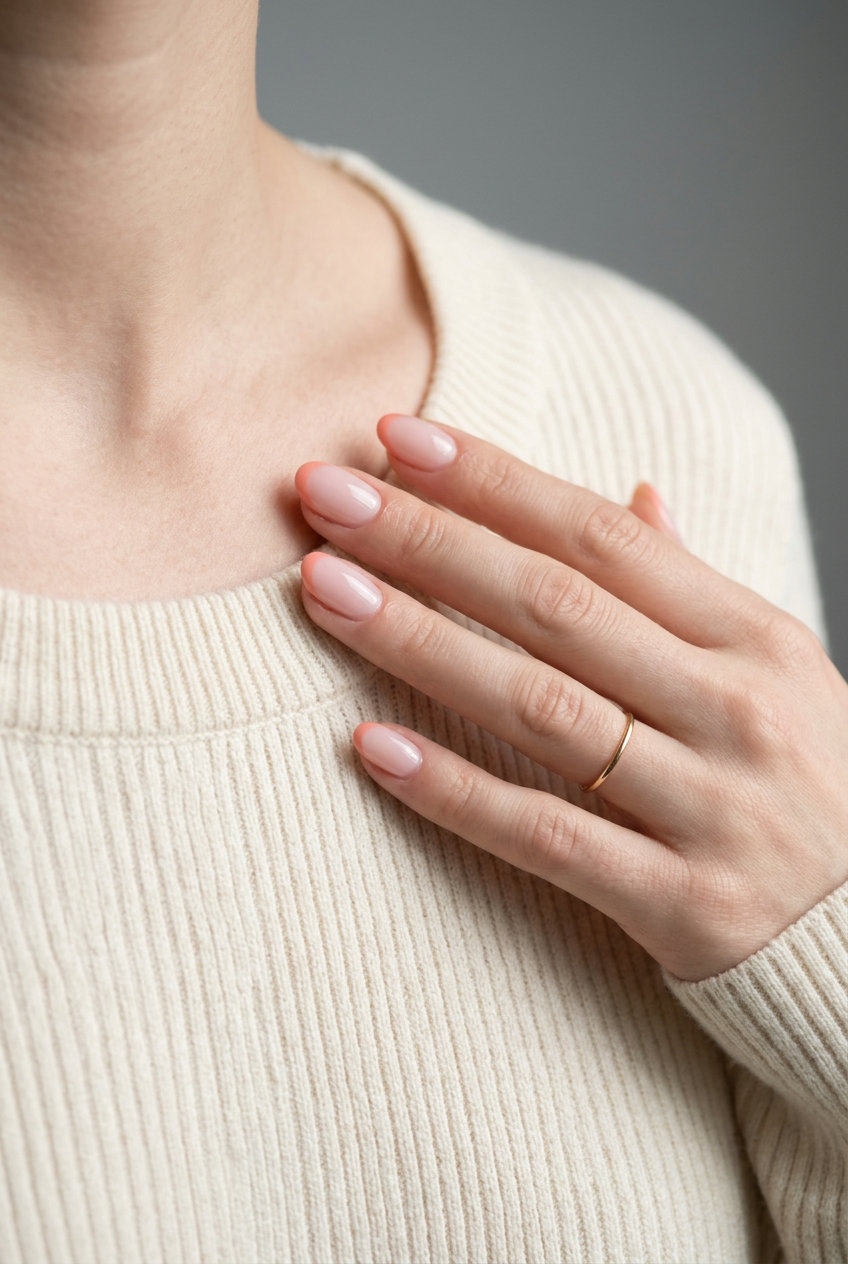 Soft Coral French Kiss nails for pale skin 2026: sheer nude base with warm coral tips. Perfect for daily, work, casual.