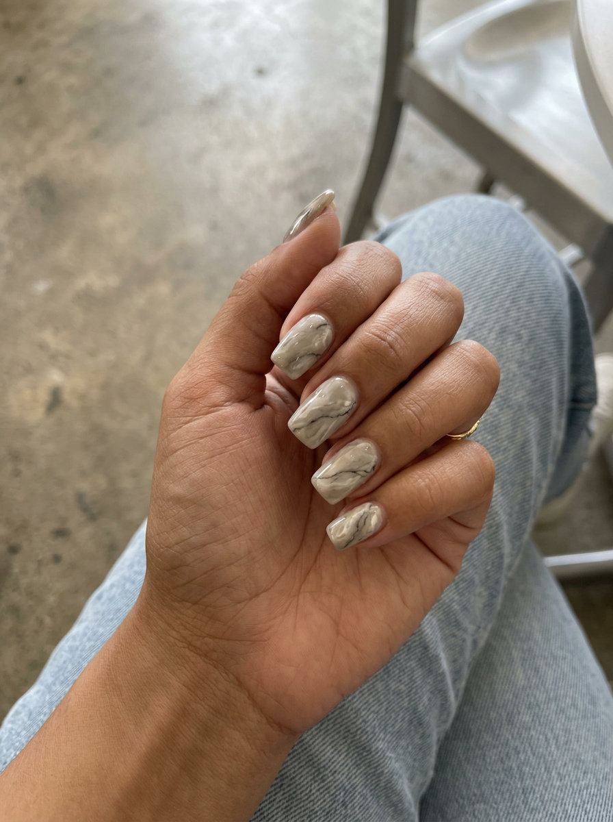 Marble Square Nails - Summer Nails Square Medium 2026 Chic marble square nails for a sophisticated summer event in 2026.
