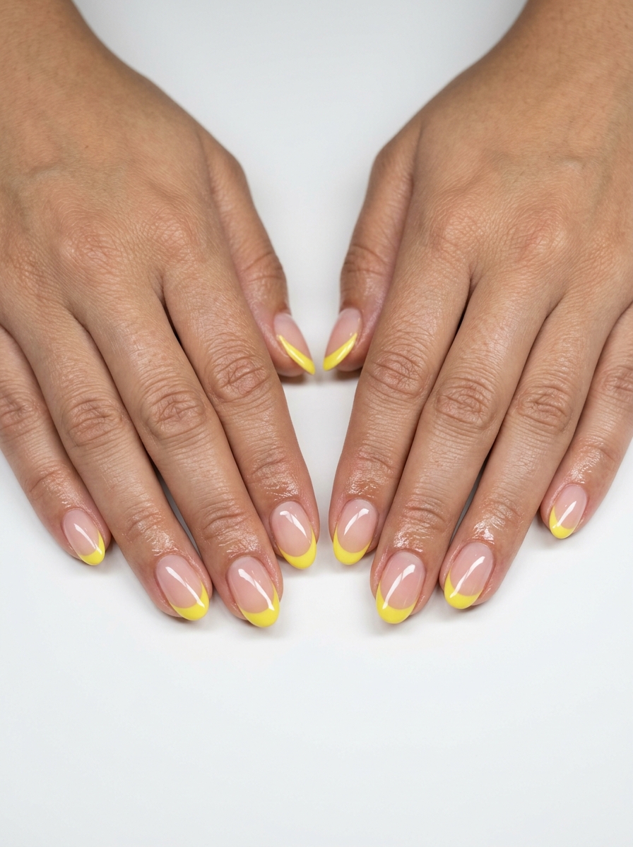 Lemon Zest Reverse French 2026 | Chic Work Lemon zest reverse French nails for summer nails yellow 2026. Sophisticated daily and work style.