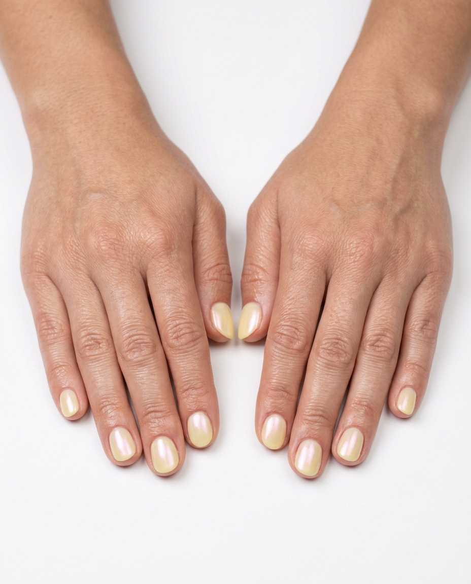 Pastel Yellow Pearlescent Nails 2026 Ethereal pale pastel yellow pearlescent nails for casual summer nails yellow 2026 brunch.