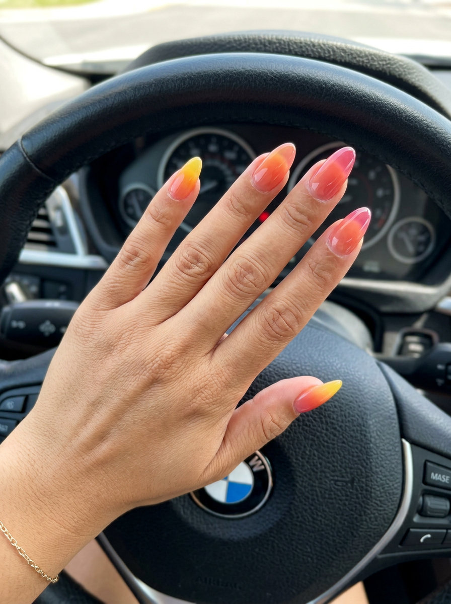 Jelly Color Melt Ombre Nails 2026 | Festival & Party Style Jelly Color Melt Ombre Almond nails for summer ombre nails 2026, vibrant for festivals and parties.