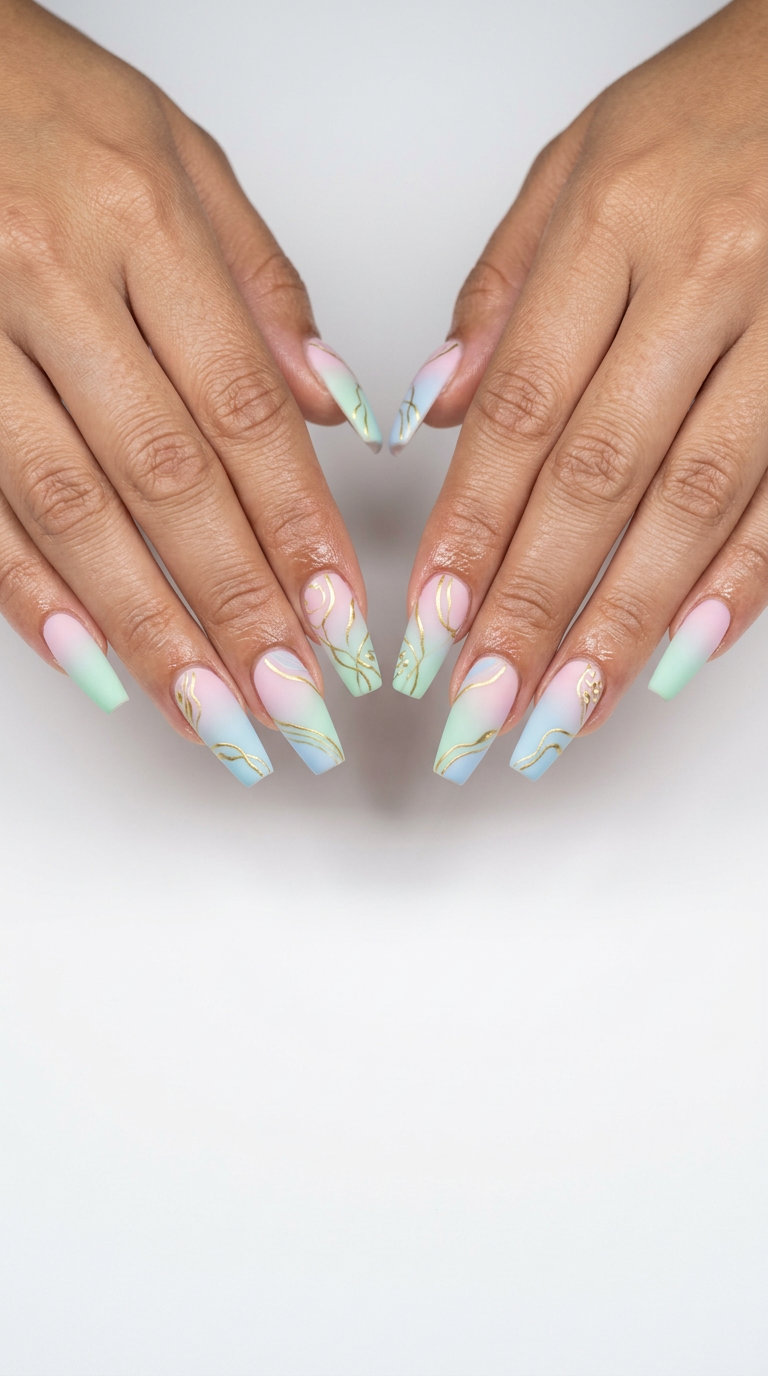Pastel Ombre Abstract Lines Nails 2026 | Festival Style Pastel Ombre Abstract Lines Medium Square nails for summer ombre nails 2026, artistic for festivals.