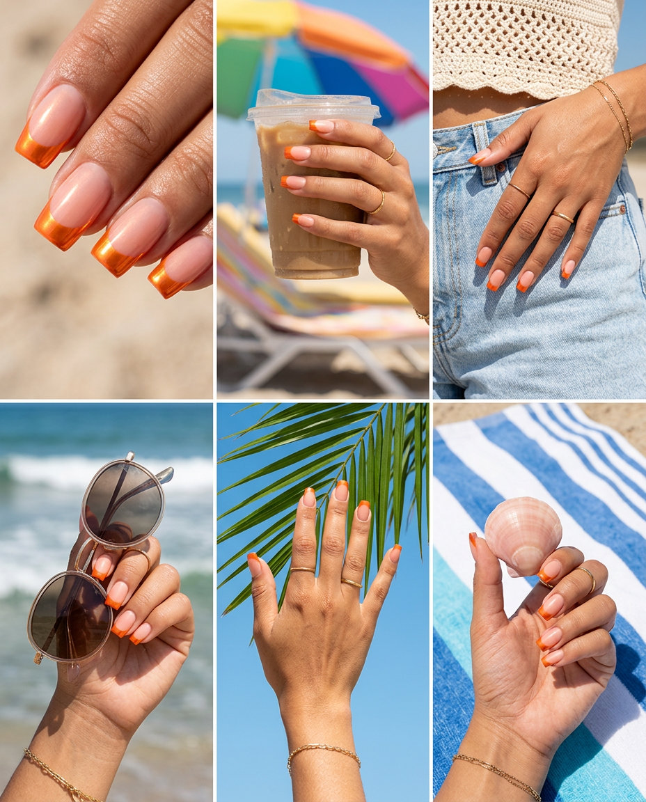 Orange Chrome French Edge Nails 2026: Edgy Glam Orange chrome French edge nails for summer vibes nails 2026, perfect for festivals and statement looks.