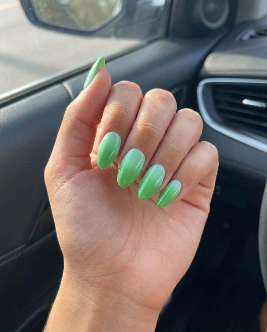 Summer Watermelon Nails 2026: Rind Aura Gradient Sophisticated summer Watermelon nails 2026: Rind Aura Gradient matte velvet finish in mint to lime green.