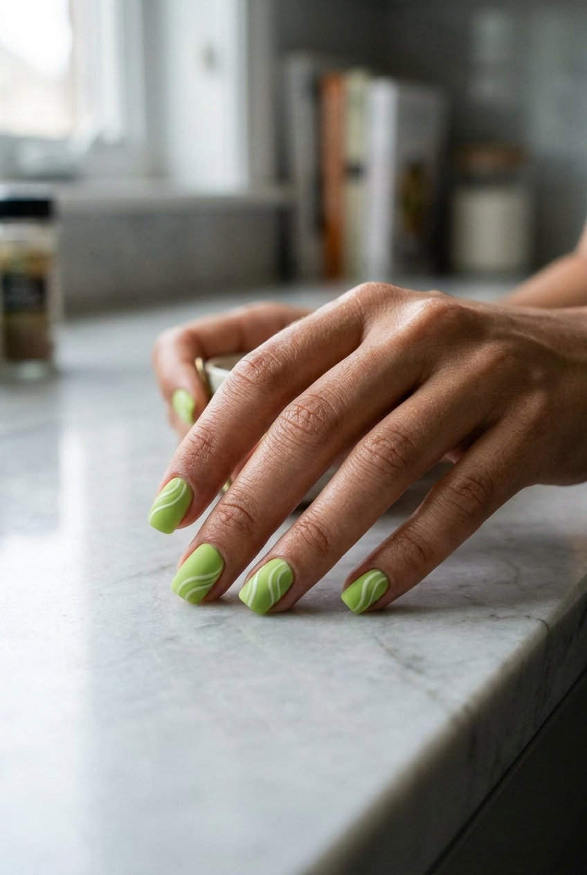 Summer Watermelon Nails 2026: Rind Swirl Detail Sophisticated rind swirl detail nails for professional settings and casual weekends in summer 2026.