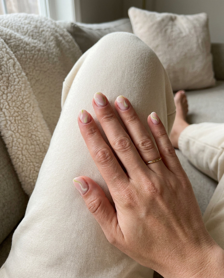 Summer Watermelon Nails 2026: Subtle Marble Chic subtle watermelon marble nails for office and casual chic in summer 2026.