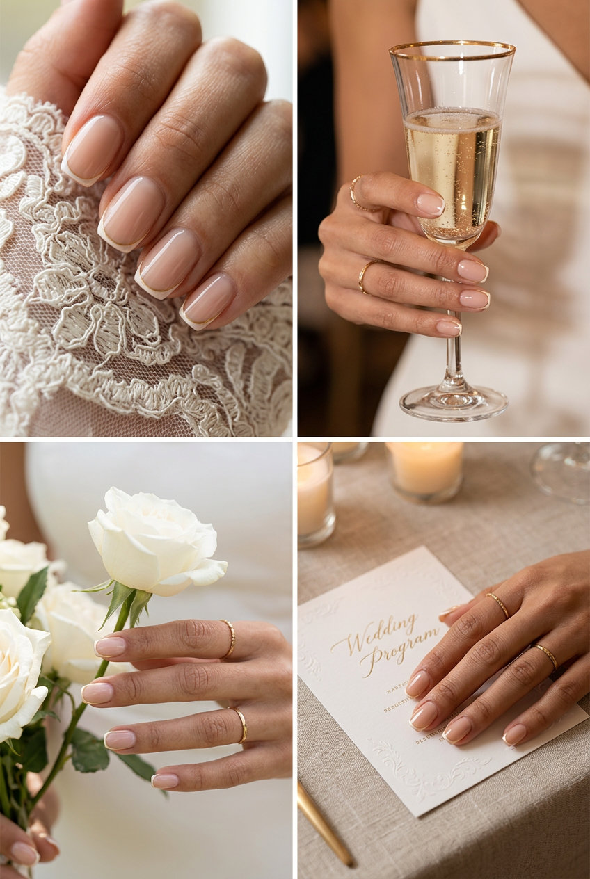Summer Wedding Nails 2026: Modern Nude Outline Modern nude outline French nails for summer wedding nails 2026. Chic minimalist design.