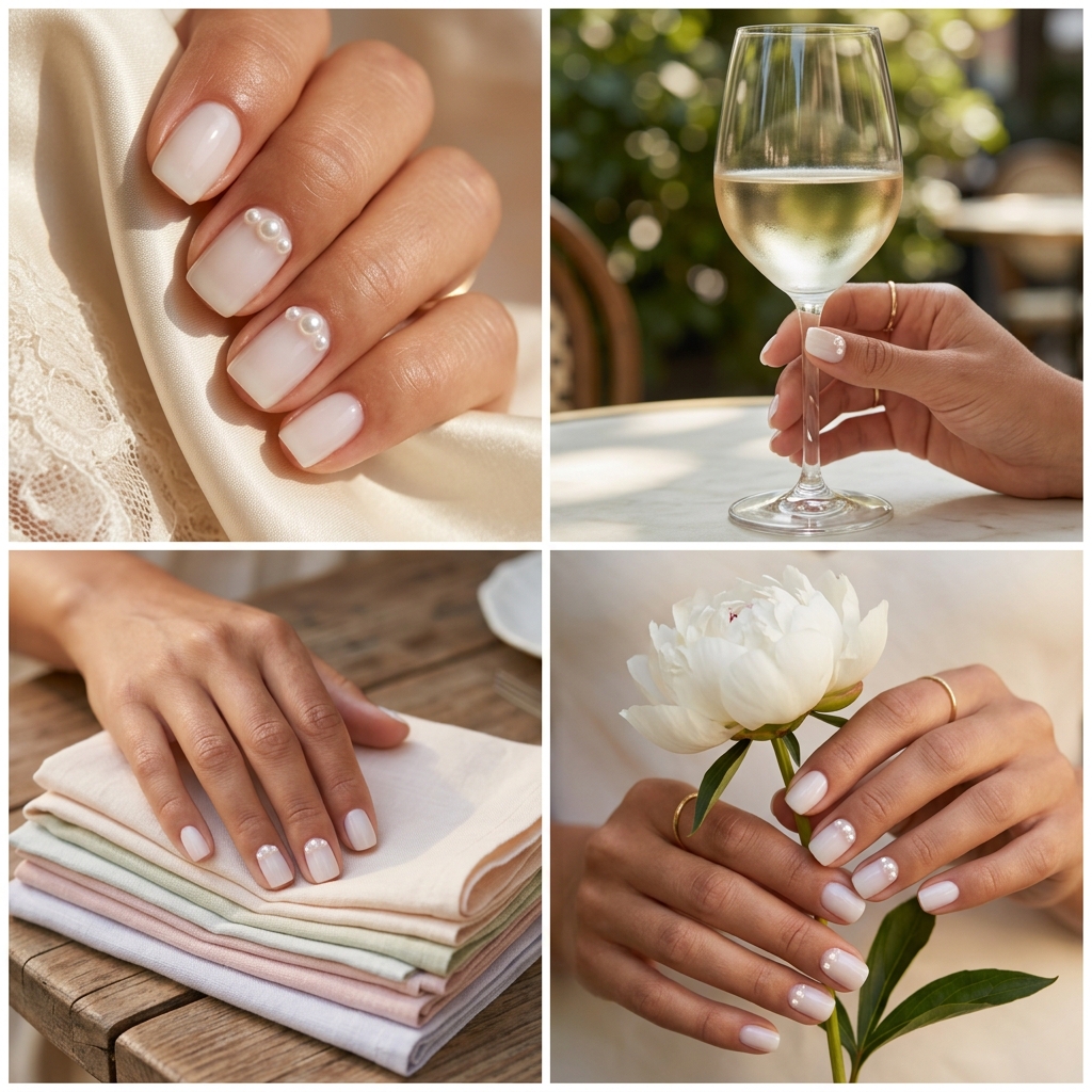Pearl White Nails 2026: Bridal & Daily Chic Milky white pearl nails for trending summer nails 2026. Romantic squoval shape with delicate pearl accents.