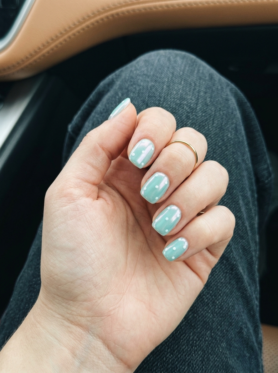 Daily Nails 2026: Tropical Dew Drops Glazed Fresh tropical nail designs 2026: Tropical Dew Drops Glazed with turquoise and white dots.