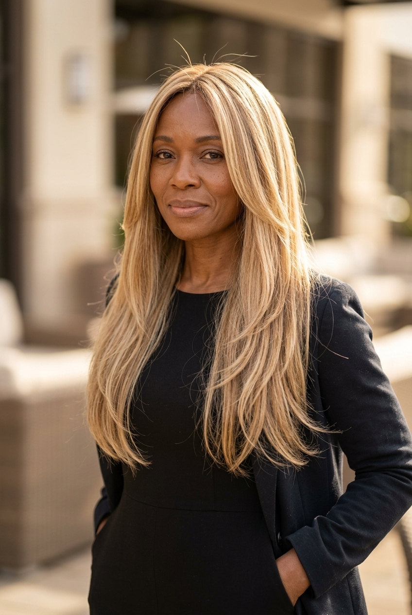 Soft Layered Long Hair: Summer Cut 2026 long haircut in golden vanilla blonde with subtle caramel lowlights, soft seamless layers and face-framing pieces — effortless summer look 2026