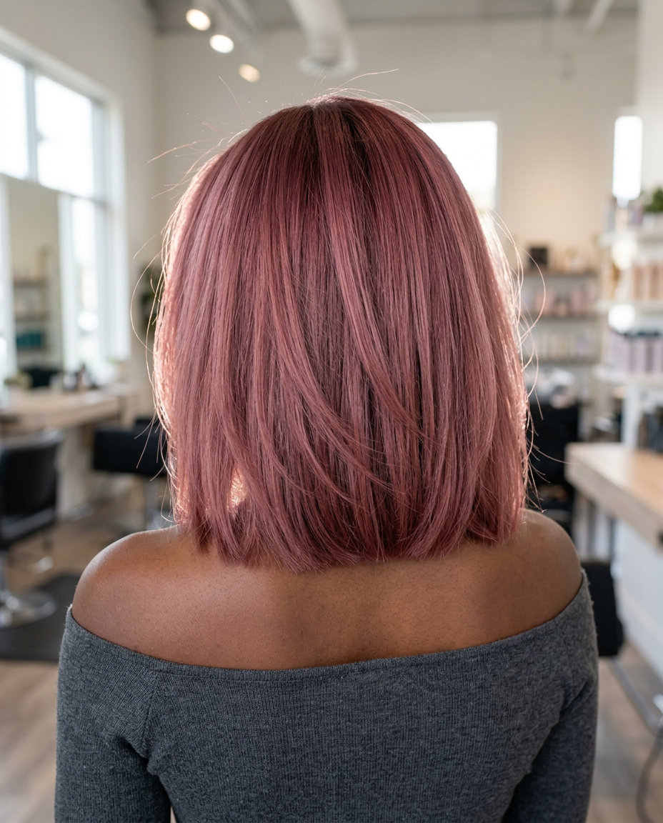medium velvet rose bob with pink-red burgundy color and blunt ends for summer