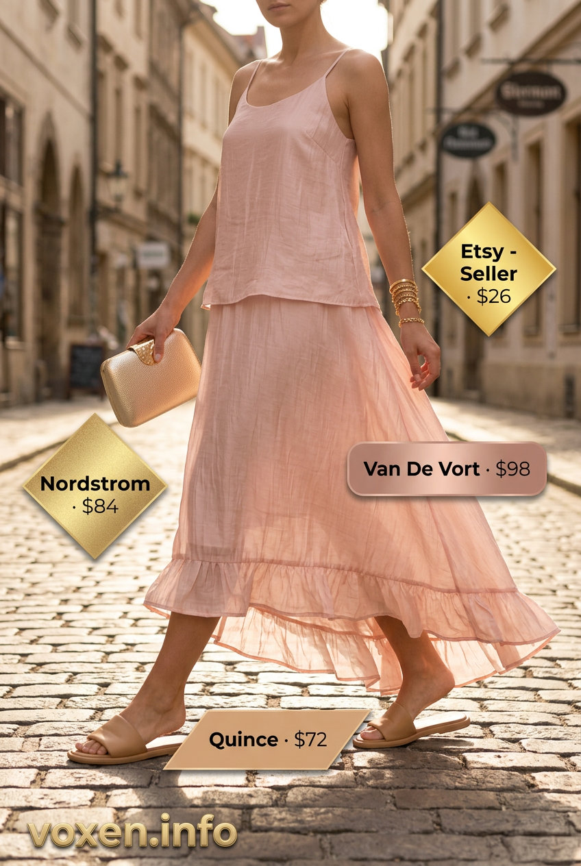 Cami Top Summer 2026: Breezy Maxi Elegant Wedding Guest What to Wear with Cami Top Summer 2026: Blush pink maxi dress for wedding guest.