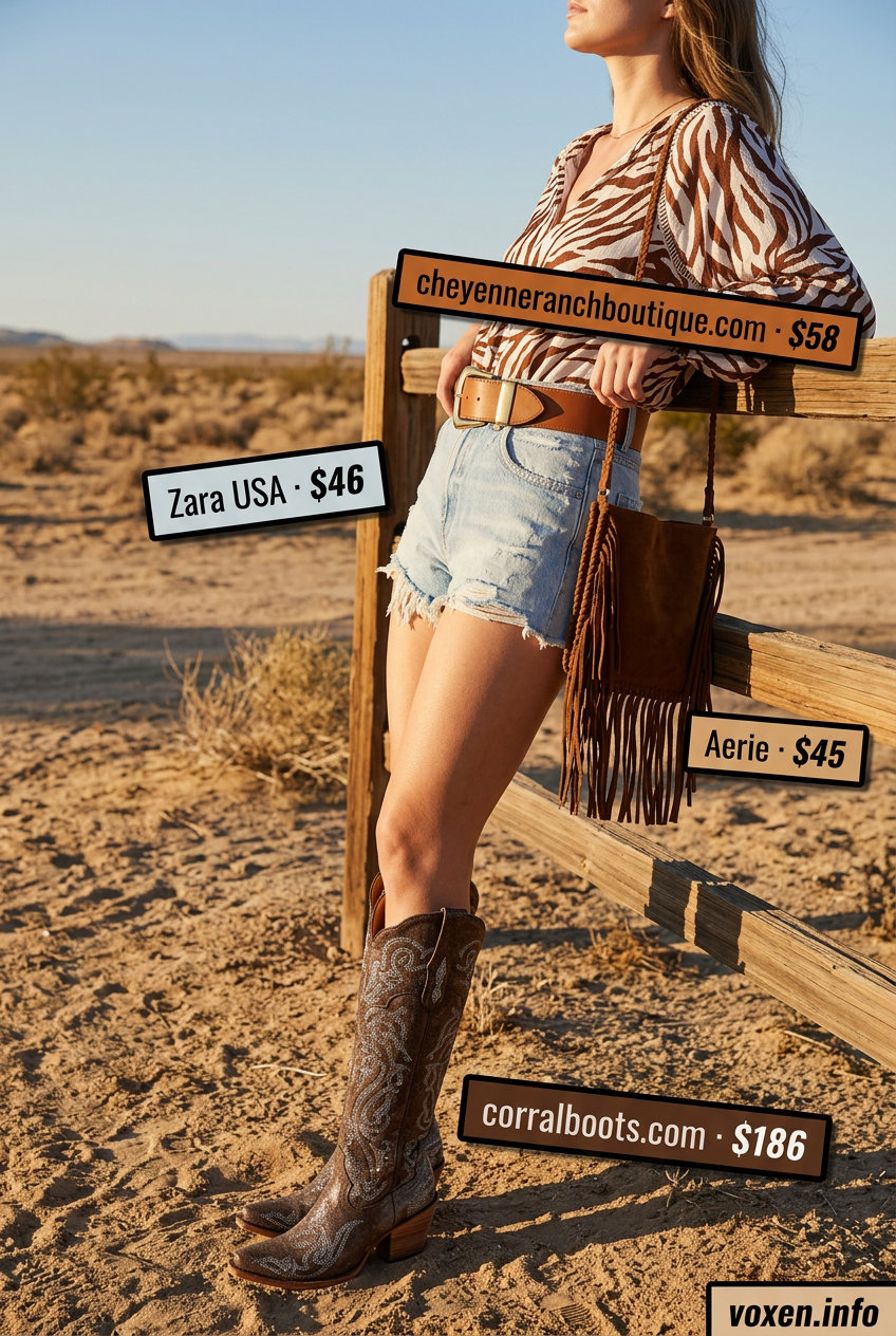 Cami Top Summer 2026: Coastal Cowgirl Festival Outfit What to Wear with Cami Top Summer 2026: Distressed denim shorts, cowboy boots for festival.